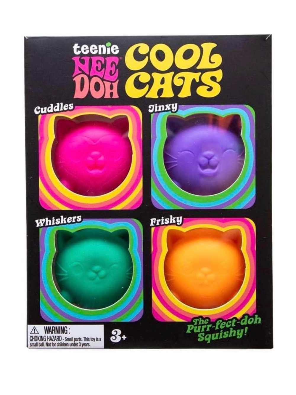Nee Doh Cool Cats Teenie Tactile Squishy Squeeze Toy Set, 4 Pack, Ages 3+